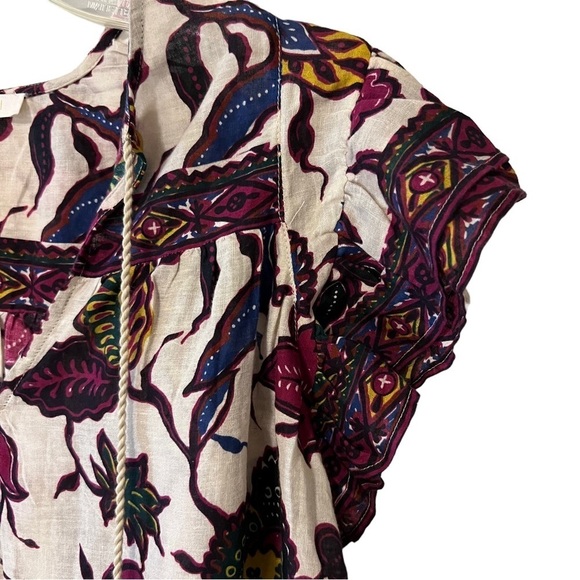 Love the Label New Ruffle Flutter Sleeve Floral Print V Neck Blouse Shirt S Boho - Picture 5 of 15